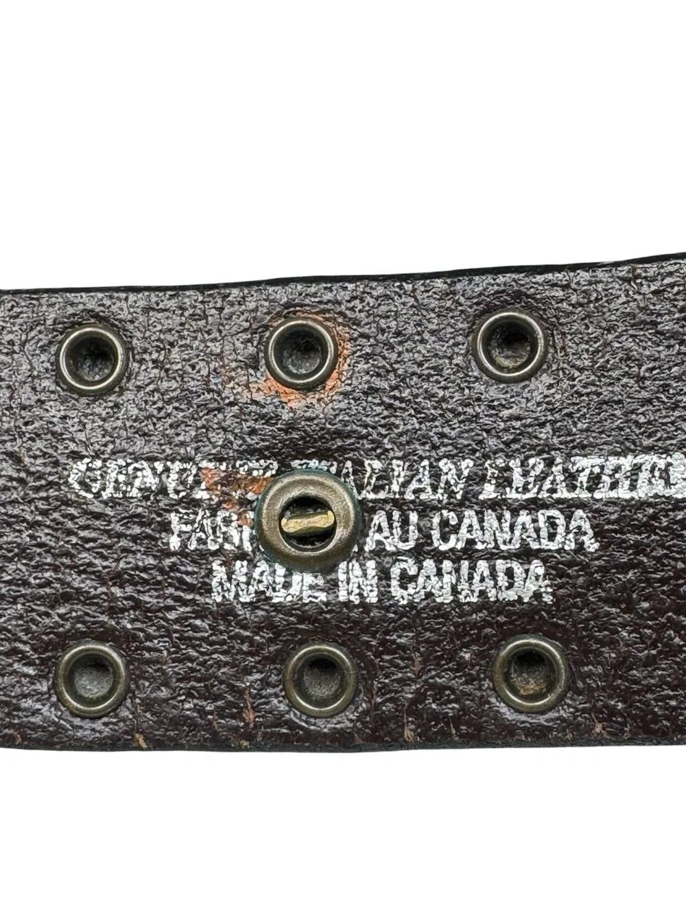 Brown Studded Italian Leather Belt Brass Buckle Handcrafted Canada 38